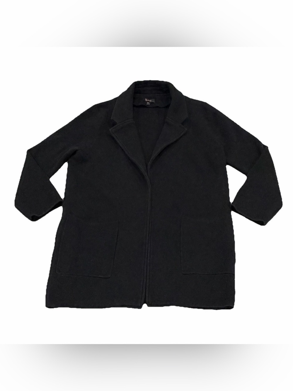 Quince Black Sweater Knit Blazer 100% organic Cotton Open Long Cardigan